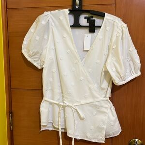 Cotton wrap floral textured top